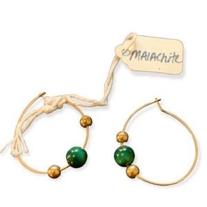 Vintage 14k gold plated malachite hoops nwt